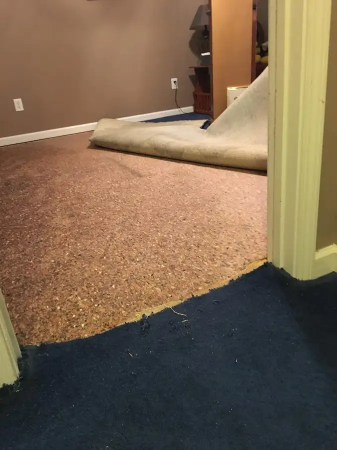 Carpet pad removal revealing water damage during Drying & Dehumidification in Long Grove
